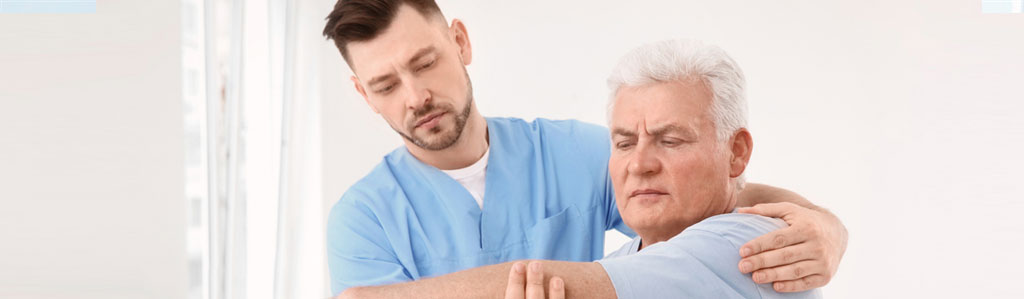 physiotherapist stretching patient